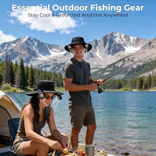AMACOOL Bucket Hat Fan Pro Black - Sun Protection & Cooling for Outdoors