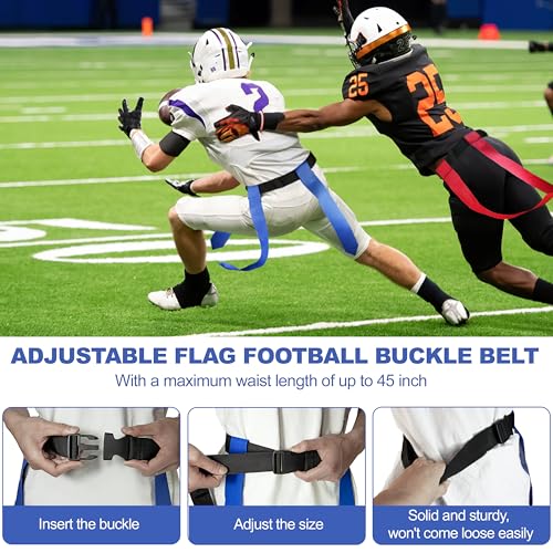 Flag Football Belts Set with 42 Flags, 8 Practice Cones & Carry Bag - 14 Player Adjustable