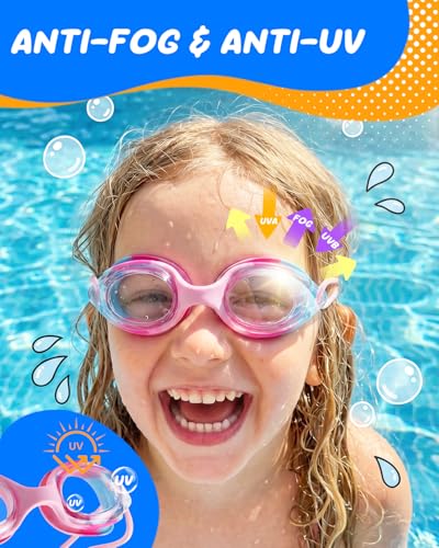 Kids Swim Goggles Anti-Fog Pool Goggles for Ages 3-8 Pink & Purple