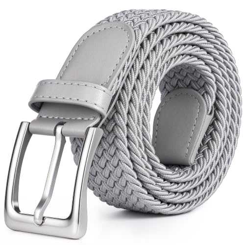 Elastic Braided Golf Belt for Men & Women 1 3/8 Inches Gray Medium Waist