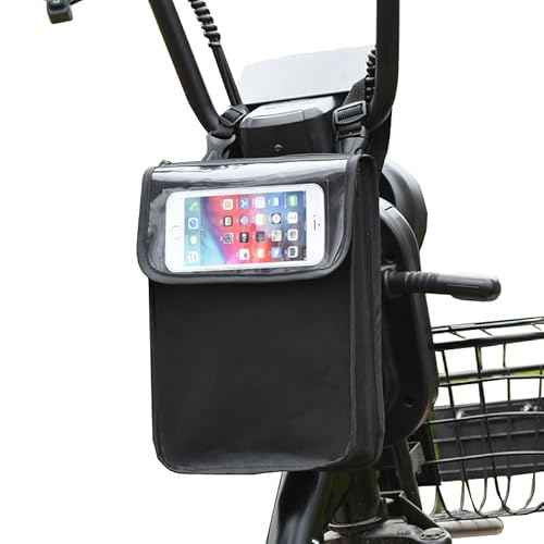 Electric Scooter Bag Storage Pouch Handlebar Attachement Large Capacity with Waterproof Phone Holder Pocket Front Hanging Bags Organizer for Bike Handle Bar eBike Motorcycle Bicycle Escooter