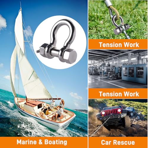 Silver Bow Shackle with Cotter Pin - 5/16 inch Marine-Grade Stainless Steel