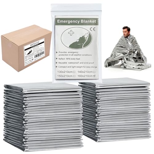 Emergency Foil Thermal Blanket (Pack of 25), 210 x 160 cm (82" x 63") Emergency shelter Survival Reflective Blankets Perfect for Outdoors, Hiking, Survival, Marathons or First Aid