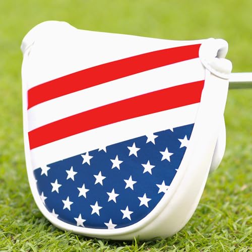 Center Shafted Mallet Putter Cover with USA Flag Design - Waterproof PU Leather Golf Head Cover for Men Women