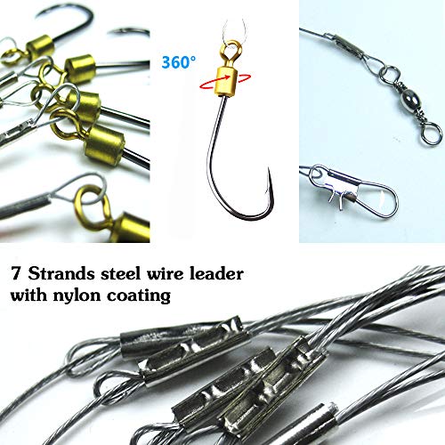 Fishing Hook with Leader Set - 3 Hooks Rig, 11# Nylon Coated, Swivels & Snap