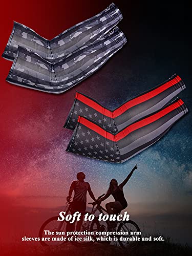 Medium Arm Sleeves for Men Women UV Sun Protection 8 Pairs - Patriotic Style
