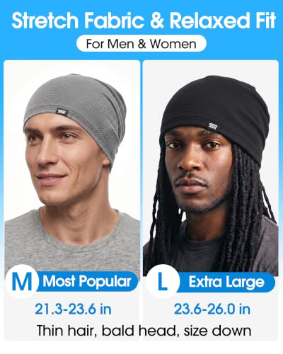 Large Breathable Skull Cap Sweat Control Mesh for Men Women - Black, Gray, White