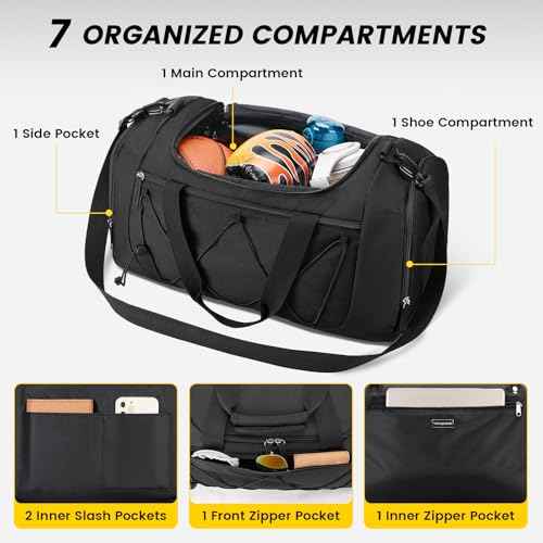 Vorspack Gym Bag for Men - 21 Inches Duffle Bag for Travel Lightweight Duffel Bag with Shoe Compartment Personal Item Travel Bag Weekender Bag for Travel Sports Gym - Black