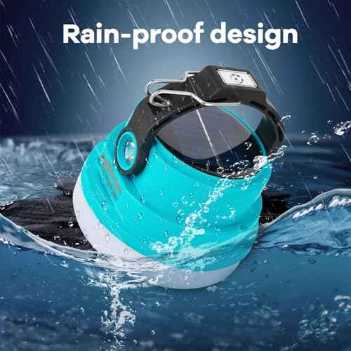 Solar Camping Lantern Rechargeable, 2-in-1 10000mAh Rechargeable Camping Light and Phone Charger for Hiking,Travel - Emergency Hanging Light for Hurricane, Power Outage, 100W, Blue