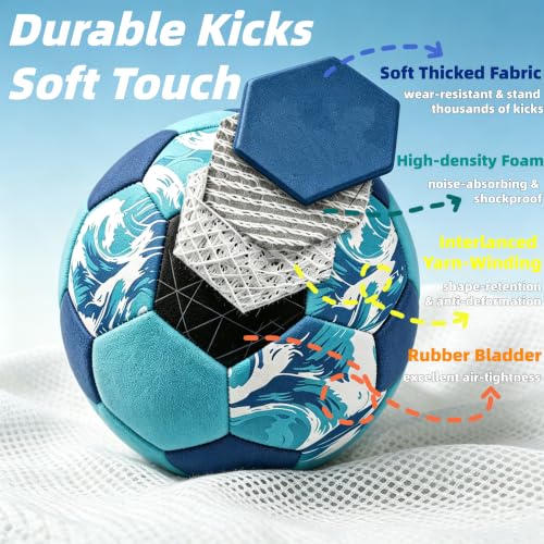 Indoor Soccer Ball Size 4 Kids Youth Safe Silent Play Blue - Champhox
