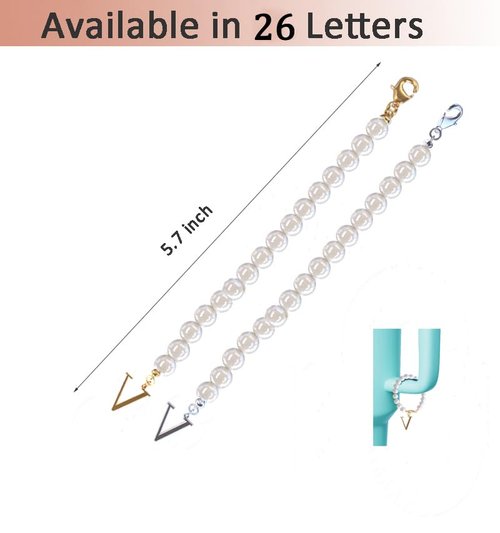 Rzjoke Letter Charm For Stanley Cup 2pcs Pearl Stanley Cup Accessories Charms For Handle, Initial Name Jewelry For Stanley Cup (V)