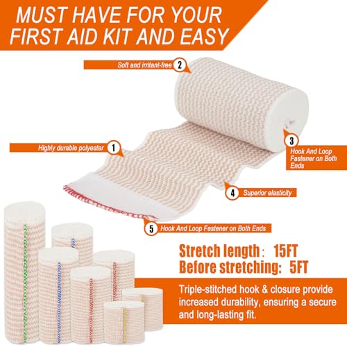 Premium Elastic Bandage Wrap 6 inch 10 Pack Reusable Versatile Self-Closing Compression Bandage Wraps for Ankles, Wrists Knee, Tummy and Body Cotton Lymphedema Wraps for Legs Latex-Free