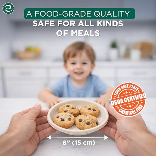 Eco Soul 6-Inch Disposable Bagasse Paper Plates 400 Pack Natural