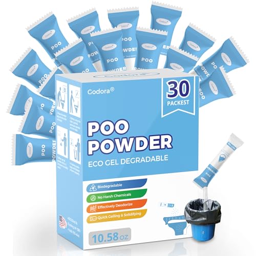 Godora 30 Packs ECO-Friendly Portable Toilet Poo Urine Gel Powder, Portable & Fast-Absorbing Camping Toilet Gel, Rapidly Biodegradable Eco Poo Urine Gel, Outdoor Portable Bedpans & Emergencies