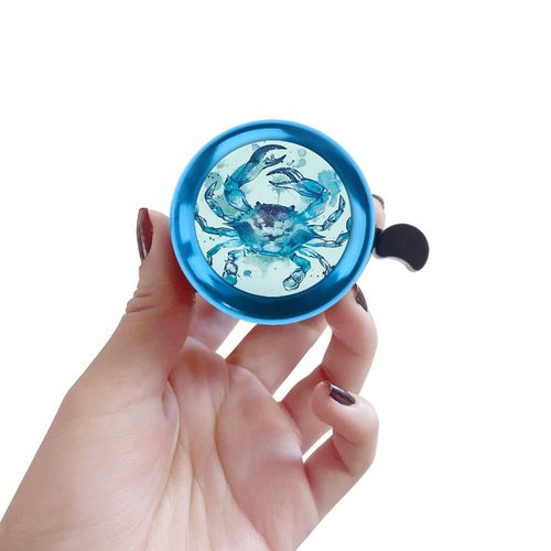 WIRESTER Blue Aluminum Round Bike Bell, Classic Ring Bicycle Bell, Bike Accessories Bell Ring for Adults Kids Girls Boys - Blue Crab Watercolor