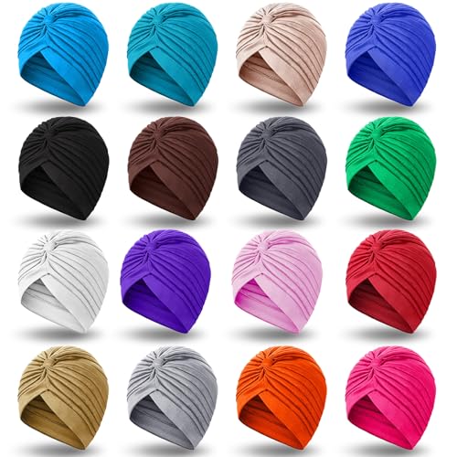 SATINIOR 16 Pieces Stretch Turbans Chemo Head Wraps Polyester Head Beanie Cover para Mujer Turbantes for Women