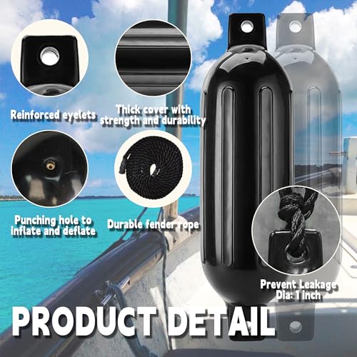 VANCUS 6.3 x 23 Inch Boat Fenders 2-Pack Black Docking Bumpers