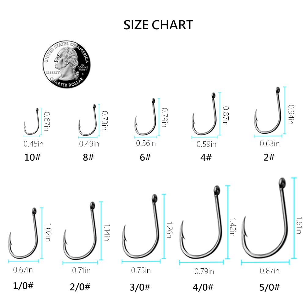AMHDV 200pcs/pack Circle Fishing Hooks Super Strong Octopus Barb Fishing Hook for Freshwater Saltwater (200pcs-5/0#)