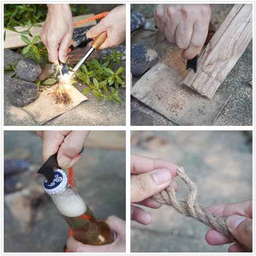 Fire Starter Survival Tool, Ferro Rod Kit with Tinder Wick, Pouch, Waterproof Flint and Steel Fire Starter for Camping, Hiking and Backpacking Gear