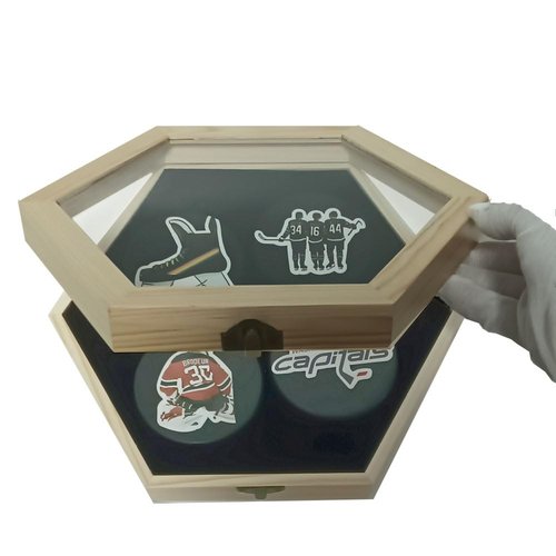 Hockey Display Case, Hockey Rack, Hockey Display Case with UV Resistant Vintage Lock, Holds 4 Hockey Pucks (Pucks Not Included)...