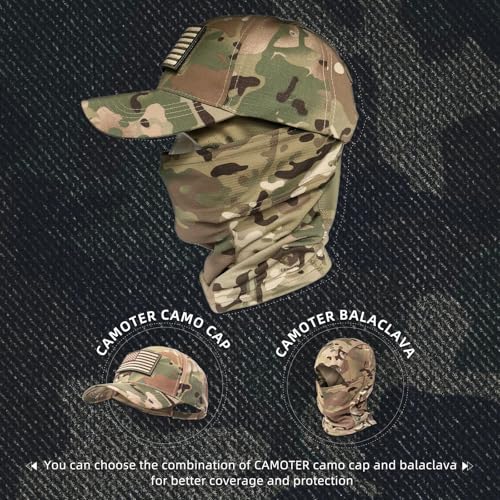 Camo Hat Baseball Cap Camo Face Mask Neck Gaiter with American Flag Patch for Men/Women Outdoors Tactical Military