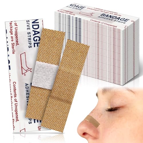 Funtery 200 Pcs Fabric Bandages 0.59" X 1.77" Rectangle Flexible Adhesive Small Face Bandages with Non Stick Pad Latex Free Oval Spot for Skin Wound Care