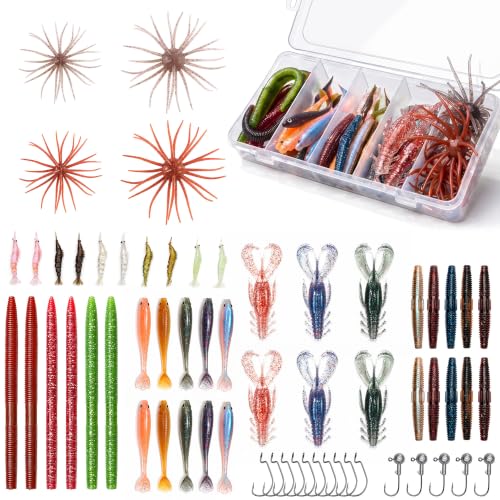 Fishing Lures Kit with Soft Baits, Hooks, Jig Heads & Tackle Box