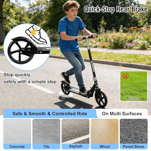 DEROFIT Folding Kick Scooter for Kids & Adults Black - Adjustable Height, 250 Lbs Capacity