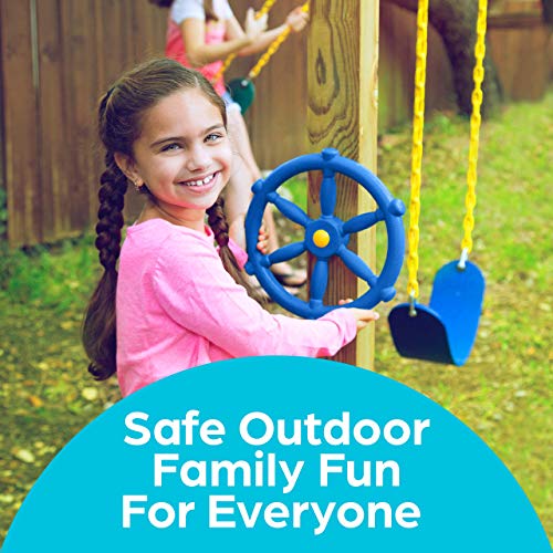 Kids Pirate Ship Wheel Toy for Outdoor Playsets - Blue, 12 Inch Diameter