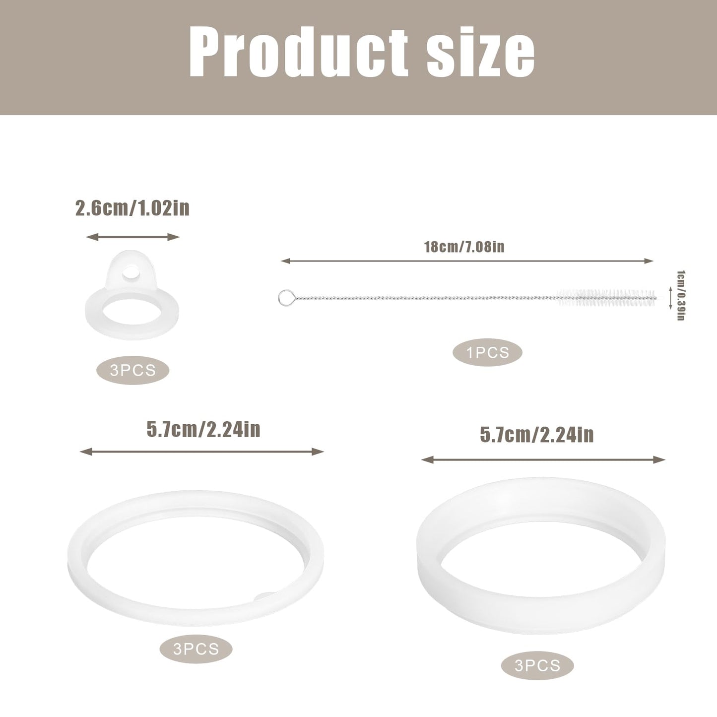 9pcs Water Bottle Gasket Replacement with Straw Brush, Silicone Sealing Rings Lid Gaskets Replacement Parts for Thermoflask 24/32/40/64oz Water Bottles