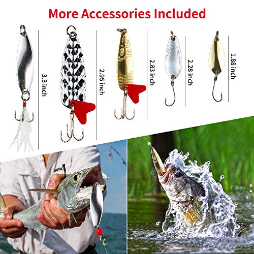 Fishing Lures Kit for Freshwater Bait Tackle Kit for Bass Trout Salmon Fishing Accessories Tackle Box Including Spoon Lures Soft Plastic Worms Gifts for Men