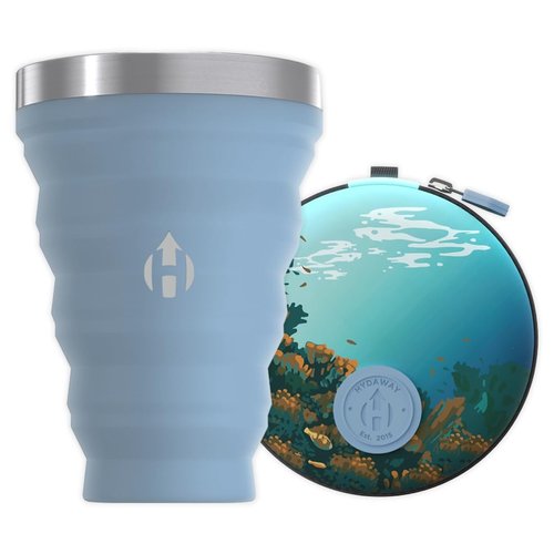 HYDAWAY Pocket Pint - 16oz Collapsible Silicone Cup with Stainless Steel Rim and Protective Travel Case - Reusable, Compact Drinkware for Camping, Festivals, and Everyday Use