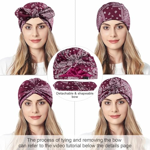 Ababalaya Satin Lined Beanies for Women - Chemo Headwear Sleep Cap - Burgundy / 2