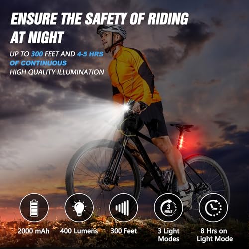 USB Rechargeable Bike Light Set 400 Lumens Front and Rear Waterproof