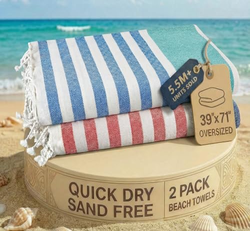 Oversized Turkish Beach Towels XL 39x71 Inches - Pack of 2 Old Glory Teal