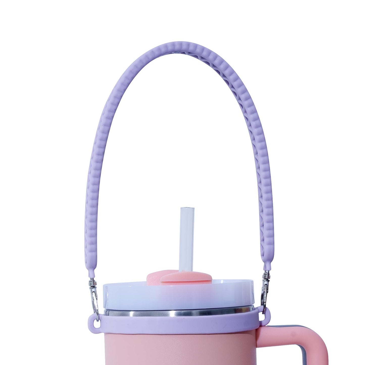 Jahao Silicone Water Bottle Sling, Carrier, Holder with Strap - Shrinkable Cup Sling Fit with Most 8-40oz Water Bottle, Tumbler Accessories for Stanley Cup, Water Bottle Handle for Walking (Purple)