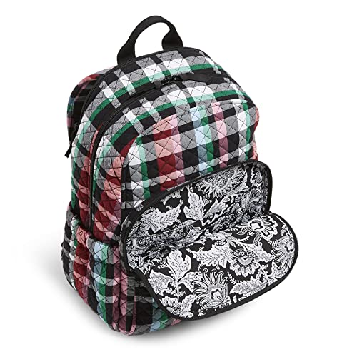 Vera Bradley Women's Cotton Campus Backpack, Ribbons Plaid - Recycled Cotton, One Size