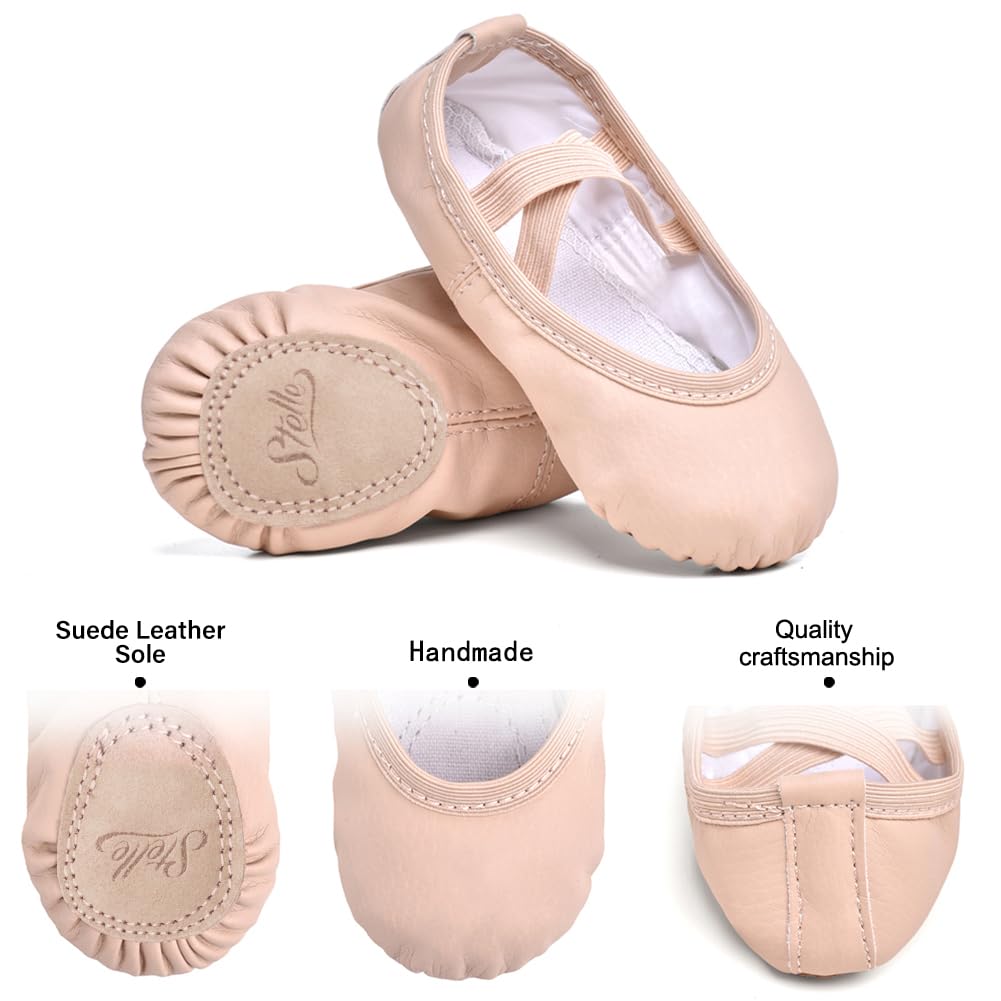 Stelle Ballet Shoes for Girls Toddler Ballet Slippers Soft Leather Boys Dance Shoes for Toddler/Little Kid/Big Kid(Ballet Pink, 12ML)