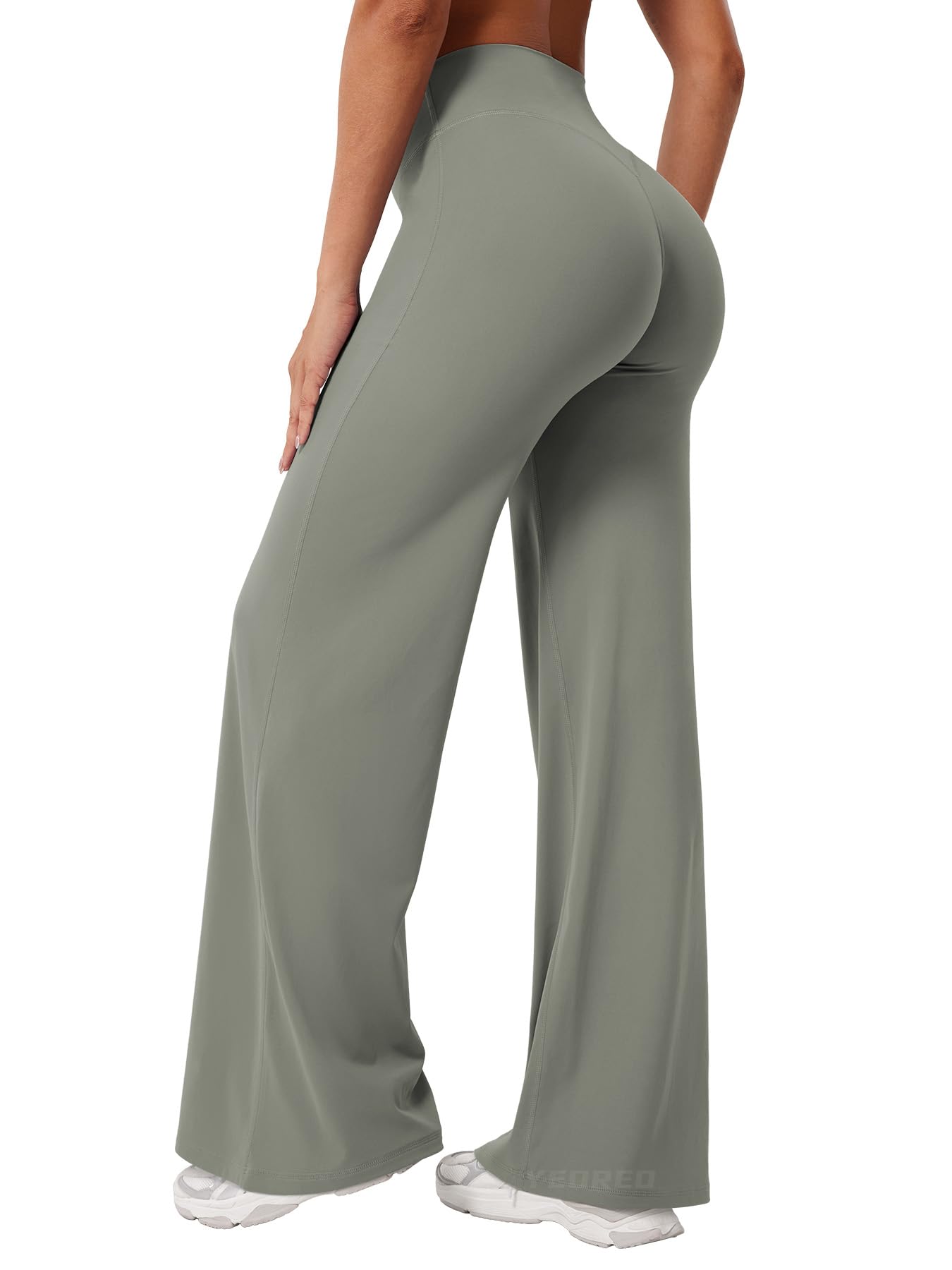 YEOREO Workout Leggings Womens No Front Seam Straight Leggings 31.5" High Waist Buttery Eddiy Gym Yoga Pants Gray Green XXS