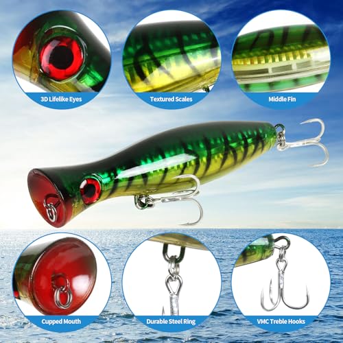 4pcs Multicolor Large Top Water Popper Lures for Saltwater Fishing - Tuna & GT