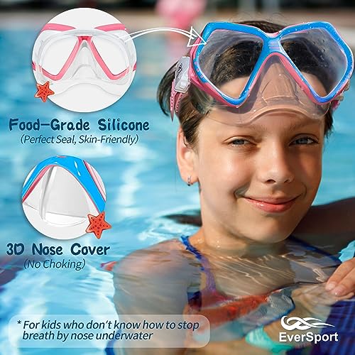 Kids Swim Goggles with Soft Nose Cover, Anti-Fog Clear Youth Diving Mask Pink Blue