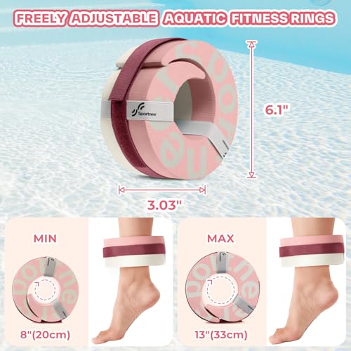 Water Aerobics Float Ring for Pool - Pink, 8-13 Inches Adjustable Aquatic Cuffs