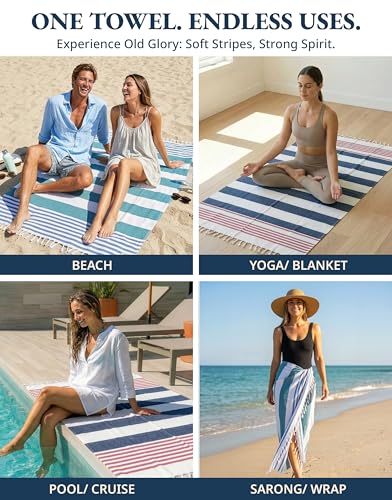 Oversized Turkish Beach Towels XL 39x71 Inches - Pack of 2 Old Glory Teal