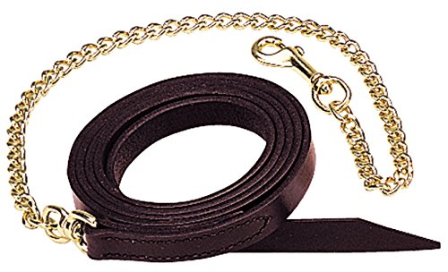 Horse Lead with Brass Plated Chain - Mahogany / 1 Inch x 6 Feet with 24 Inch Chain