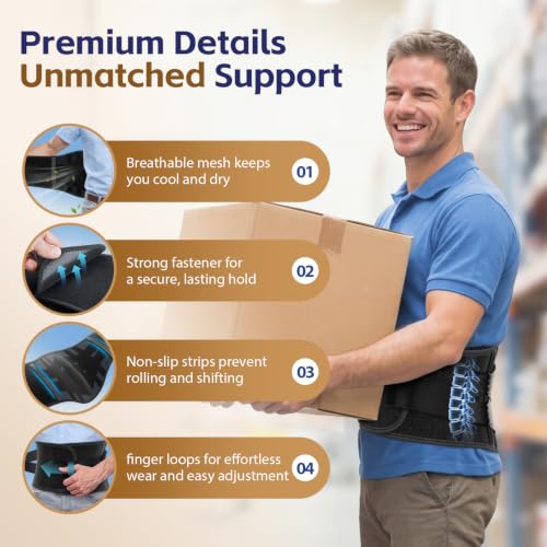 FEATOL XX-Large Back Brace for Lower Back Pain Men Women Dual-Side Spine Pad Belt