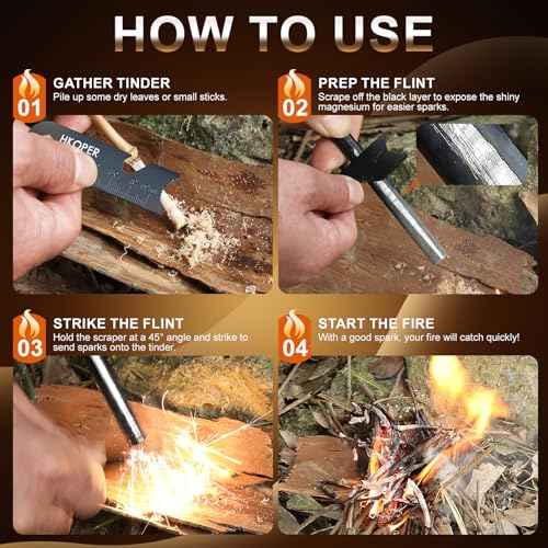 Ferro Rod Fire Starter, 6 Inch X 3/8 Inch Fire Starter Survival Tool, Flint and Steel for Camping and Hiking, Flint Fire Starter, Magnesium Fire Starter