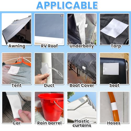 Heavy Duty Waterproof Repair Tape for Fabric Plastic Tarp Tent RV Boat Cover White 5x10FT
