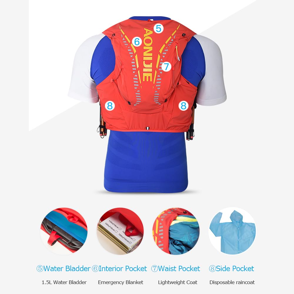 AONIJIE Running Hydration Vest 12L for Men and Women, Lightweight Hiking Backpack with 2 Soft Flasks for Running Hiking (Black with 2 Bottle, L/XL)