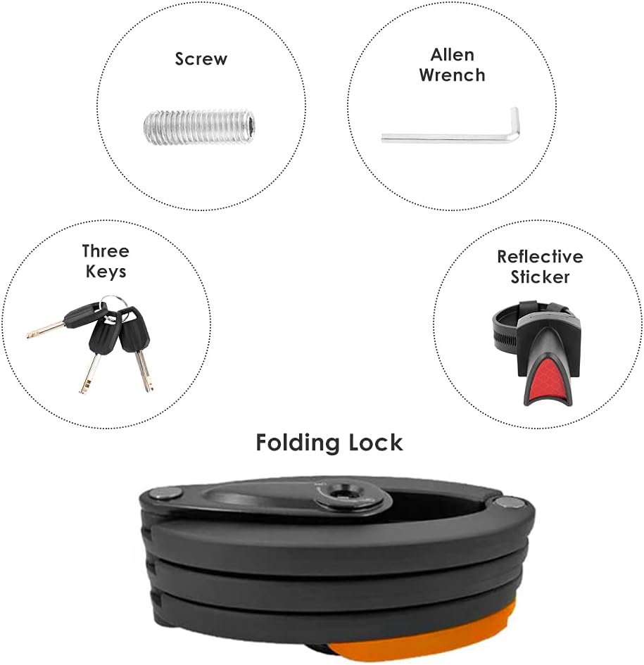 WOTOW Folding Bike Lock, Heavy Duty Steel Foldable Bike Chain Lock with Mounting Bracket, 35” Unfolding Anti Theft Bicycle Lock with 3 Key for Mountain Road City Bikes Scooter Motorcycle