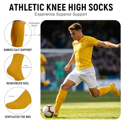 Knee High Soccer Socks for Baseball Softball Football 12 Pairs Mustard Yellow - Variation of THIS listing